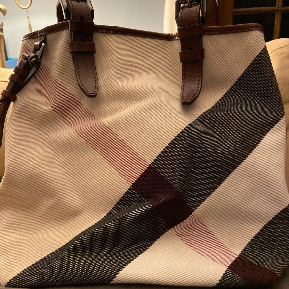 Burberry Mega Check Nova Tote in Pale Beige